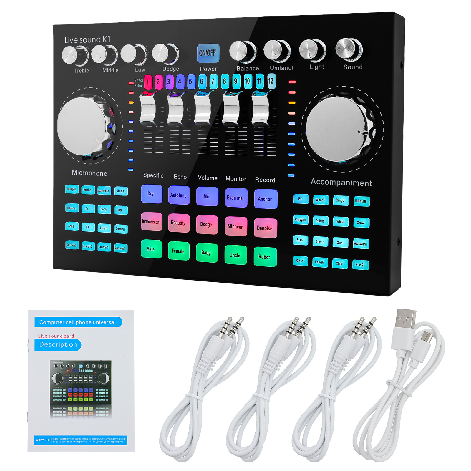 K1 Audio Mixer Live Sound Card - огляд і ціна Audio Music Voice Changer