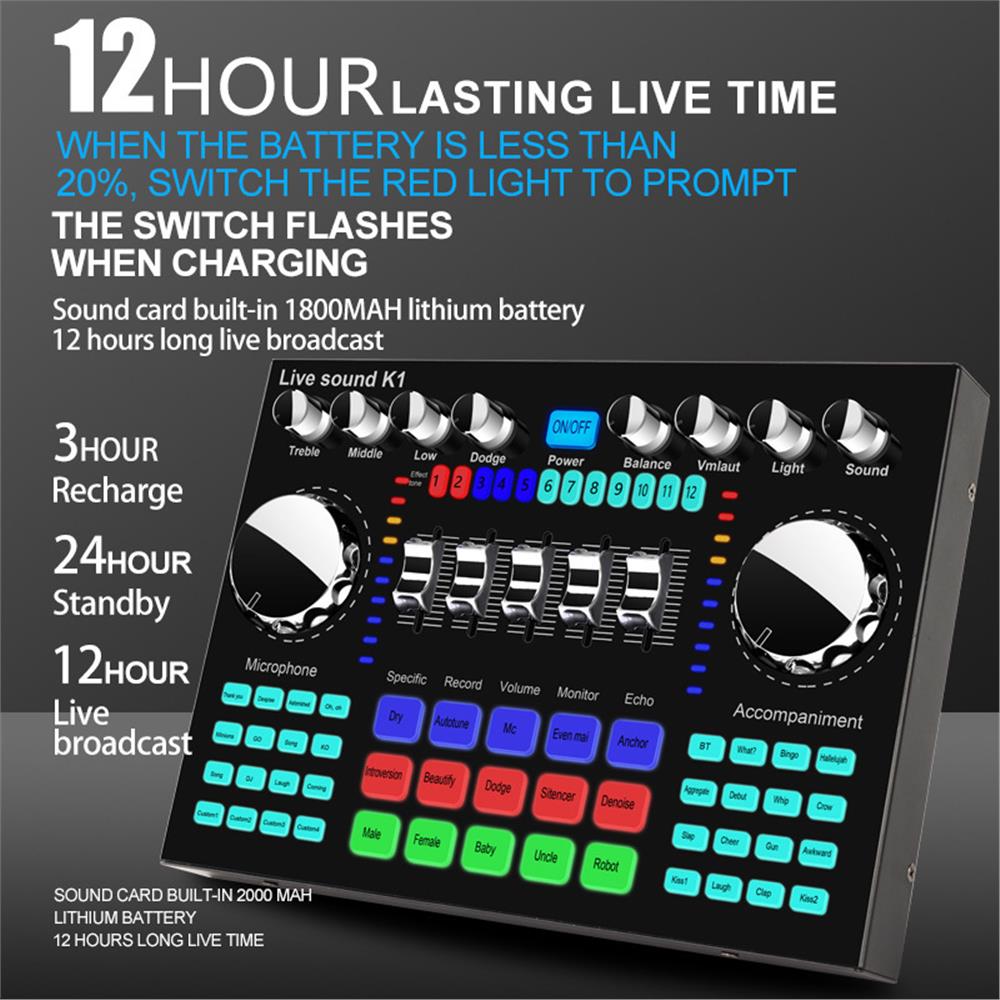 K1 Audio Mixer Live Sound Card - огляд і ціна Audio Music Voice Changer